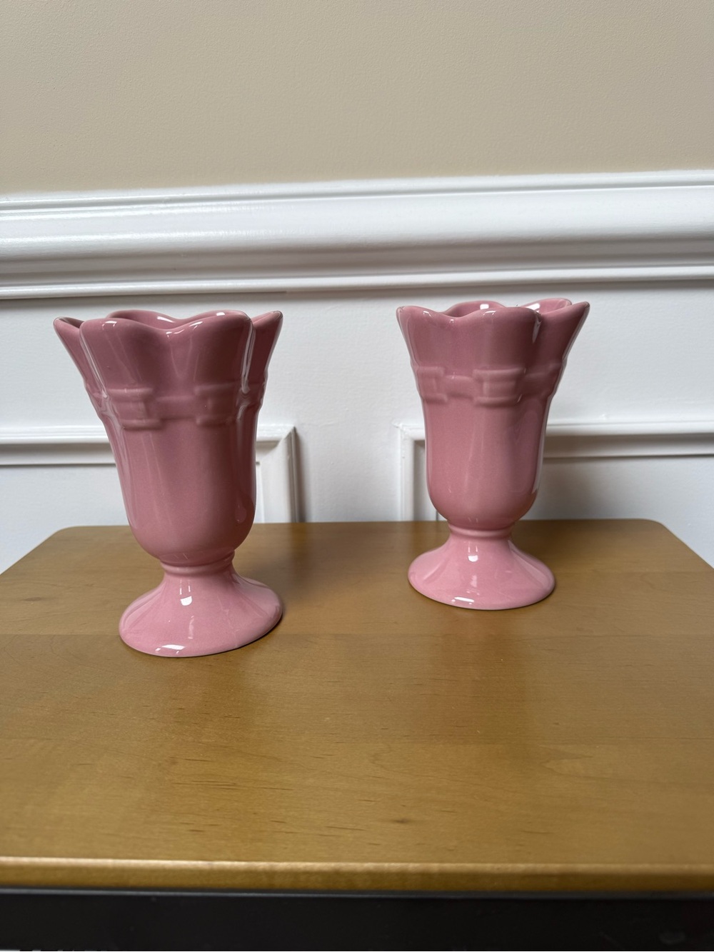 Longaberger Pink Ceramic Sundae Dishes - Pair